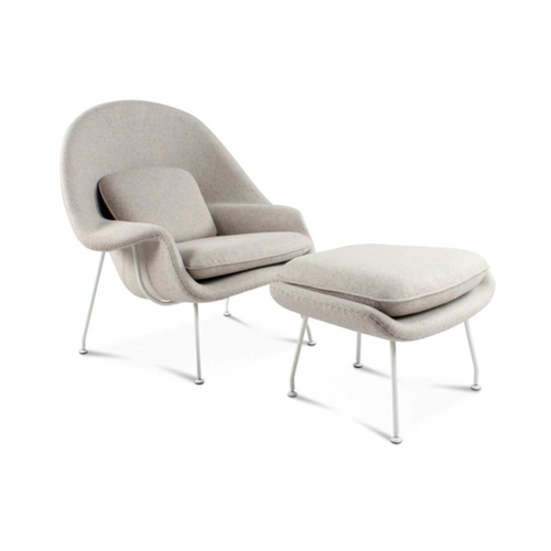 Reproduction of Eero Saarinen Womb Chair & Ottoman - Light Grey Cashmere Wool